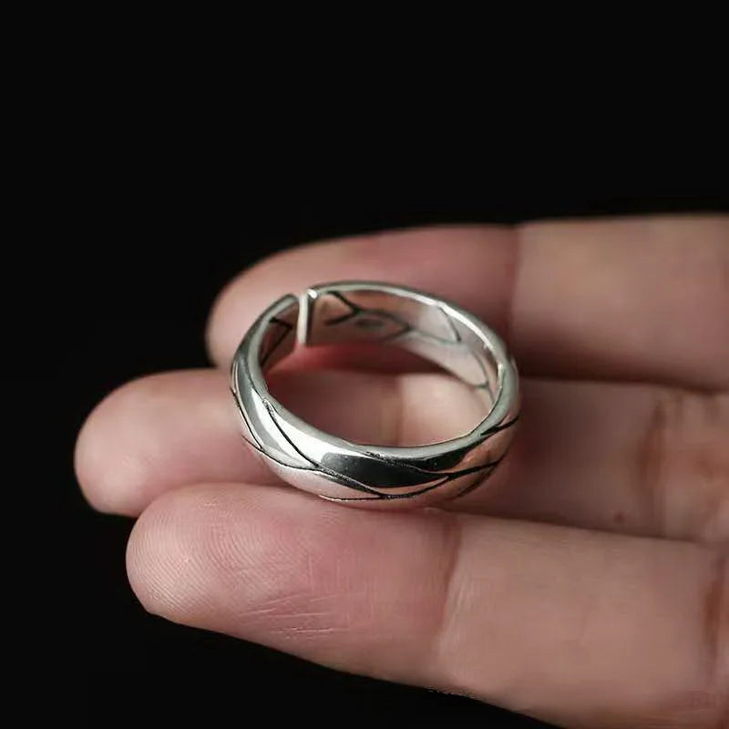 Vintage Silver Plated Irregular Rings for Men Fashion Domineering Cracked Hammered Opening Ring Adjustable Jewelry Male Gift