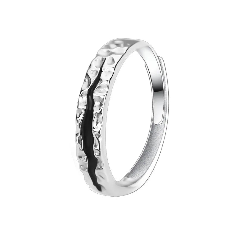 Vintage Silver Plated Irregular Rings for Men Fashion Domineering Cracked Hammered Opening Ring Adjustable Jewelry Male Gift