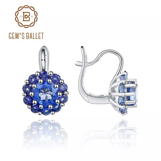 GEM'S BALLET Quartz Jewelry Gemstone Clip Earrings Iolite Blue Mystic Quartz Statement Earrings in Sterling Silver Gift For Her