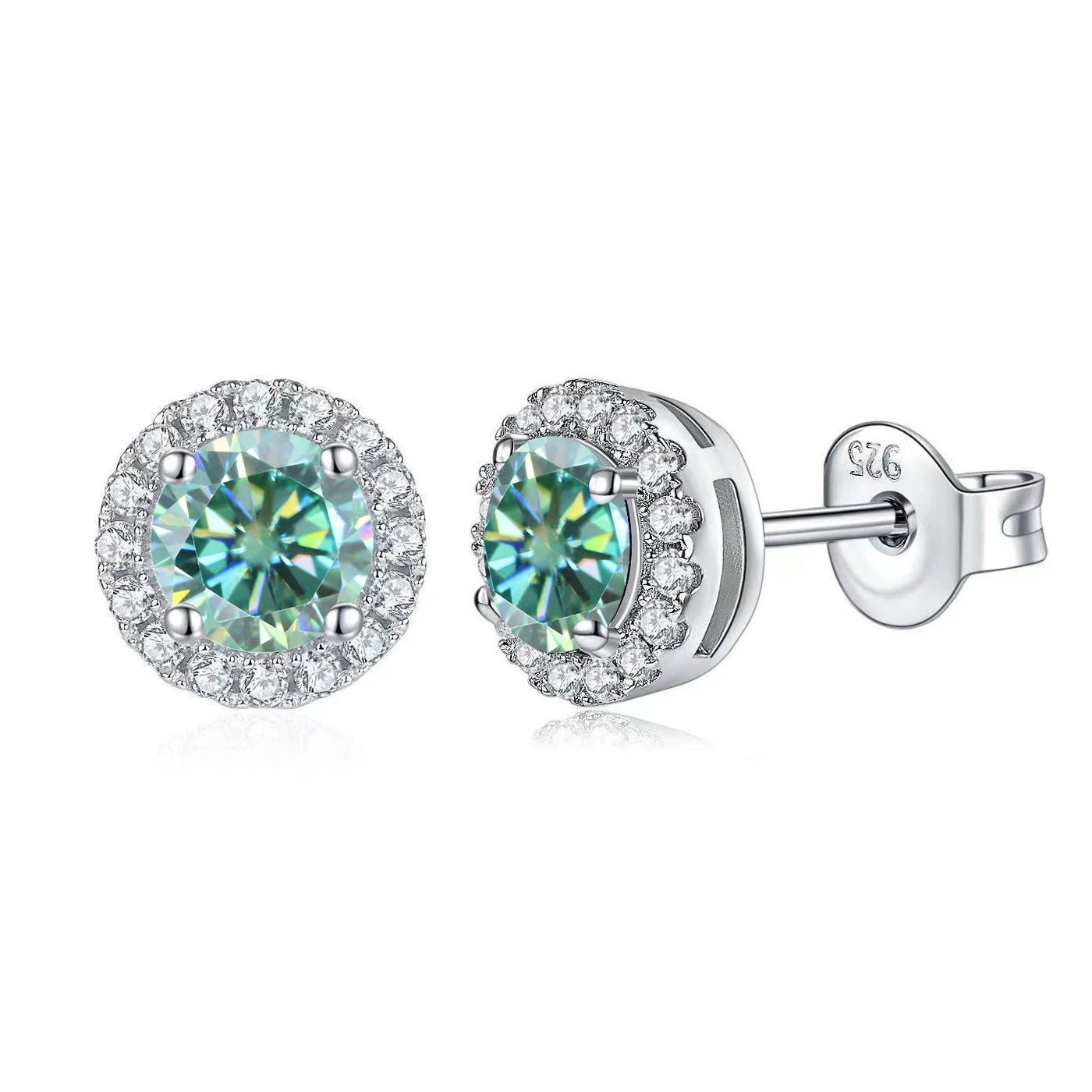 GEM'S BALLET 1.0CT Brilliant Round Classic Halo 925 Silver Moissanite Earring Studs Certified Moissanite Earrings Christmas Gift Green 925 Sterling Silver CHINA