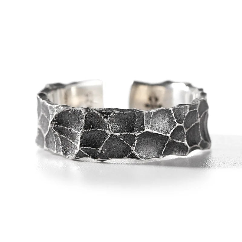 Vintage Silver Plated Irregular Rings for Men Fashion Domineering Cracked Hammered Opening Ring Adjustable Jewelry Male Gift