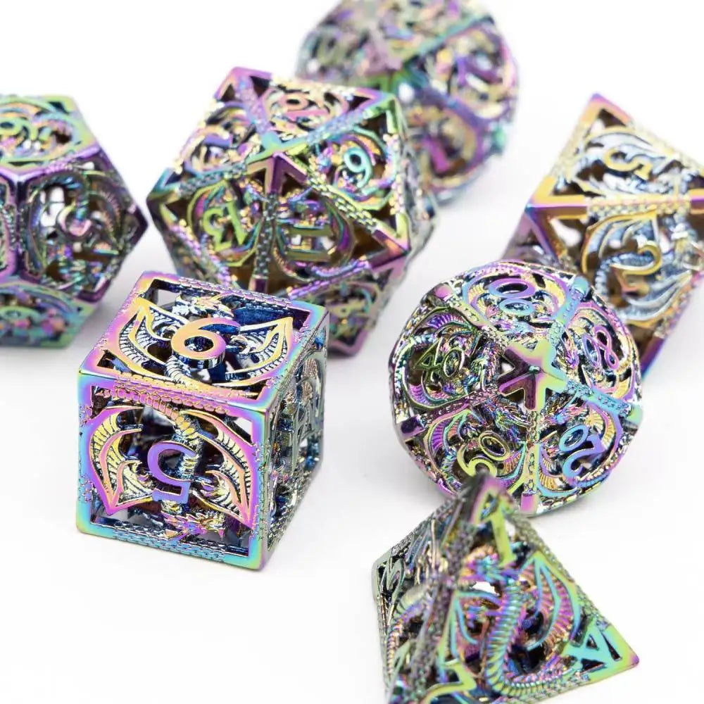 Hollow Metal Dice Set, 7PCS DND Dice set, polyhedral dice Set with box for Dungeons and Dragons RPG Role Playing Gaming Dice