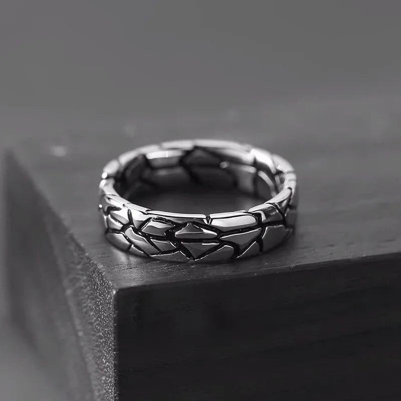 Vintage Silver Plated Irregular Rings for Men Fashion Domineering Cracked Hammered Opening Ring Adjustable Jewelry Male Gift