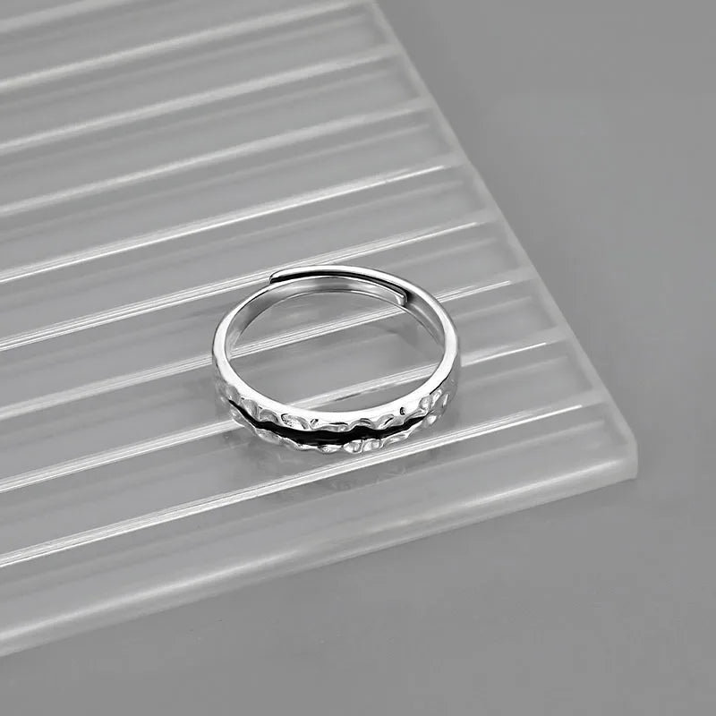 Vintage Silver Plated Irregular Rings for Men Fashion Domineering Cracked Hammered Opening Ring Adjustable Jewelry Male Gift