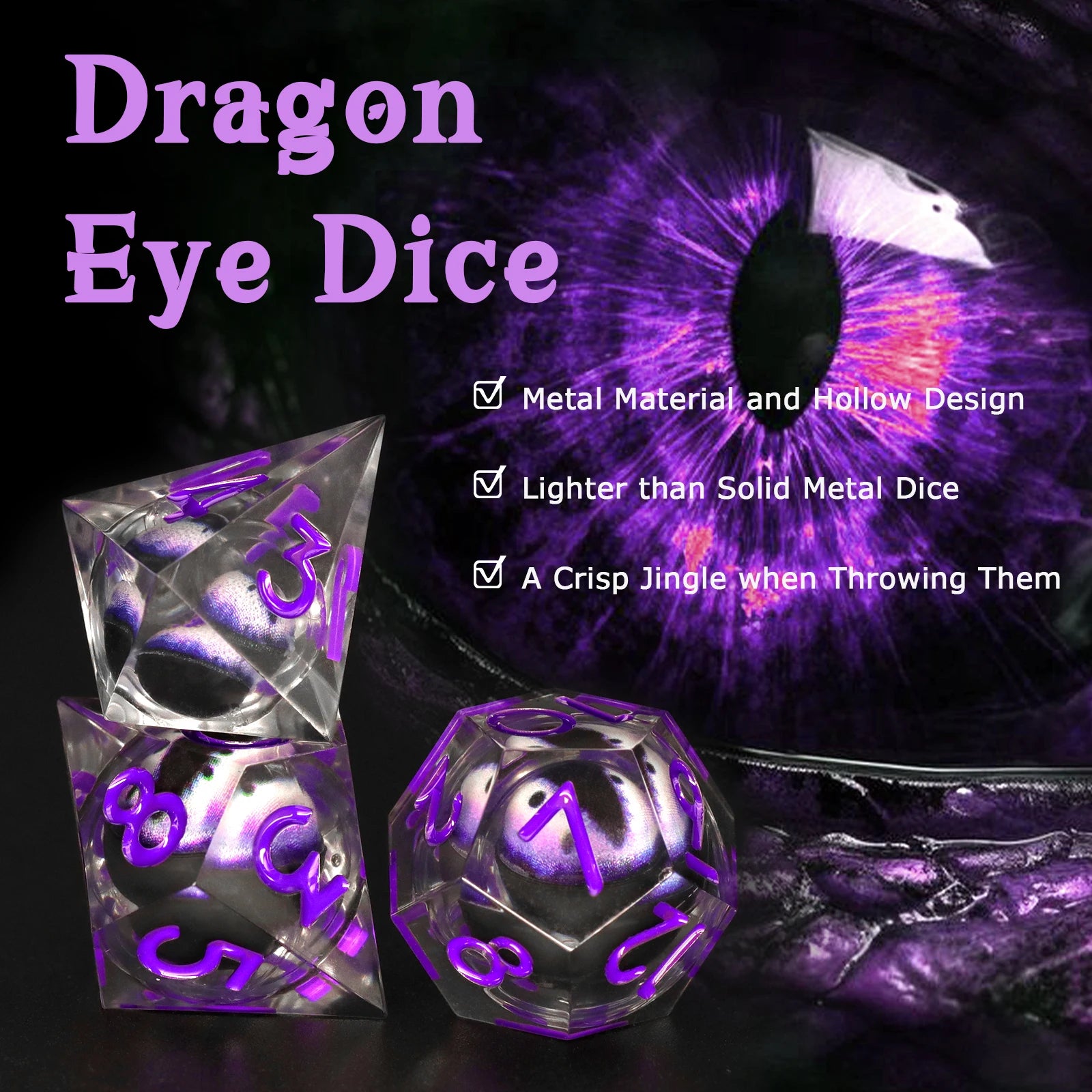 Sharp Edge Resin Dice Set, Liquid Core DND Dice, Dragon Eye Dice Set Polyhedral D&D Dice For TTrpg Table Game