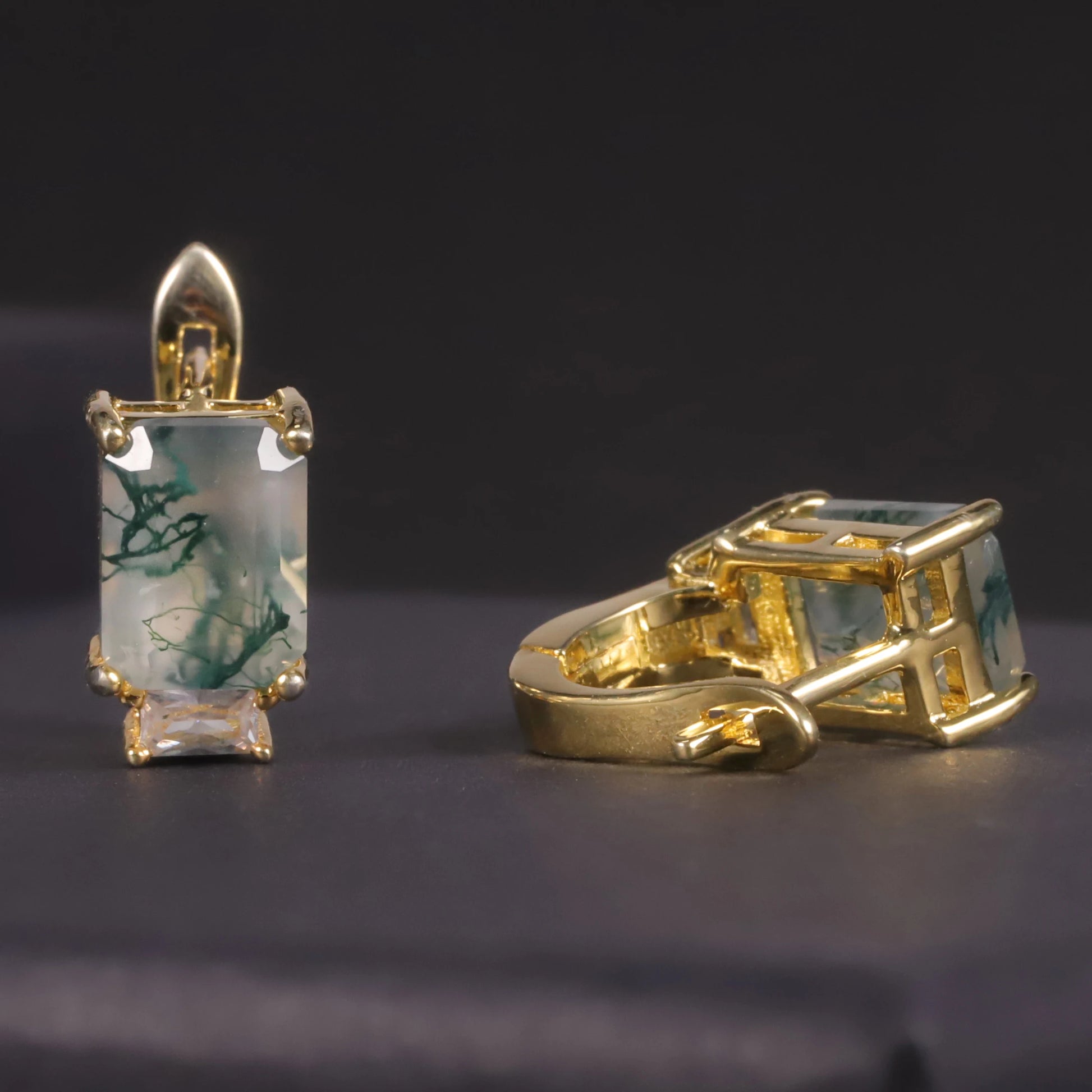 GEM'S BALLET Unique 2.37Ct 6x8mm Octagon Cut Moss Agate Studs Earrings in 925 Sterling Silver Women's Gemstone Earrigns