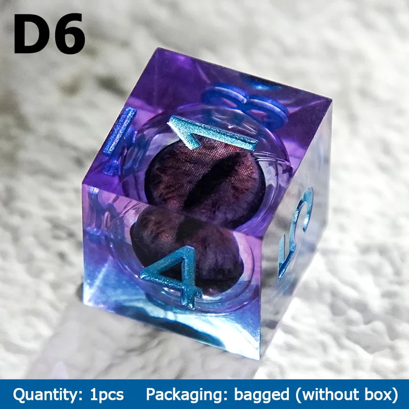 1-7pcs Dargon Eye DND Dice Set Cat Eye Liquid Core Milk Cat Sharp Edge Handmade Polyhedral Resin Dice for Multi-Sided RPG D6~D20