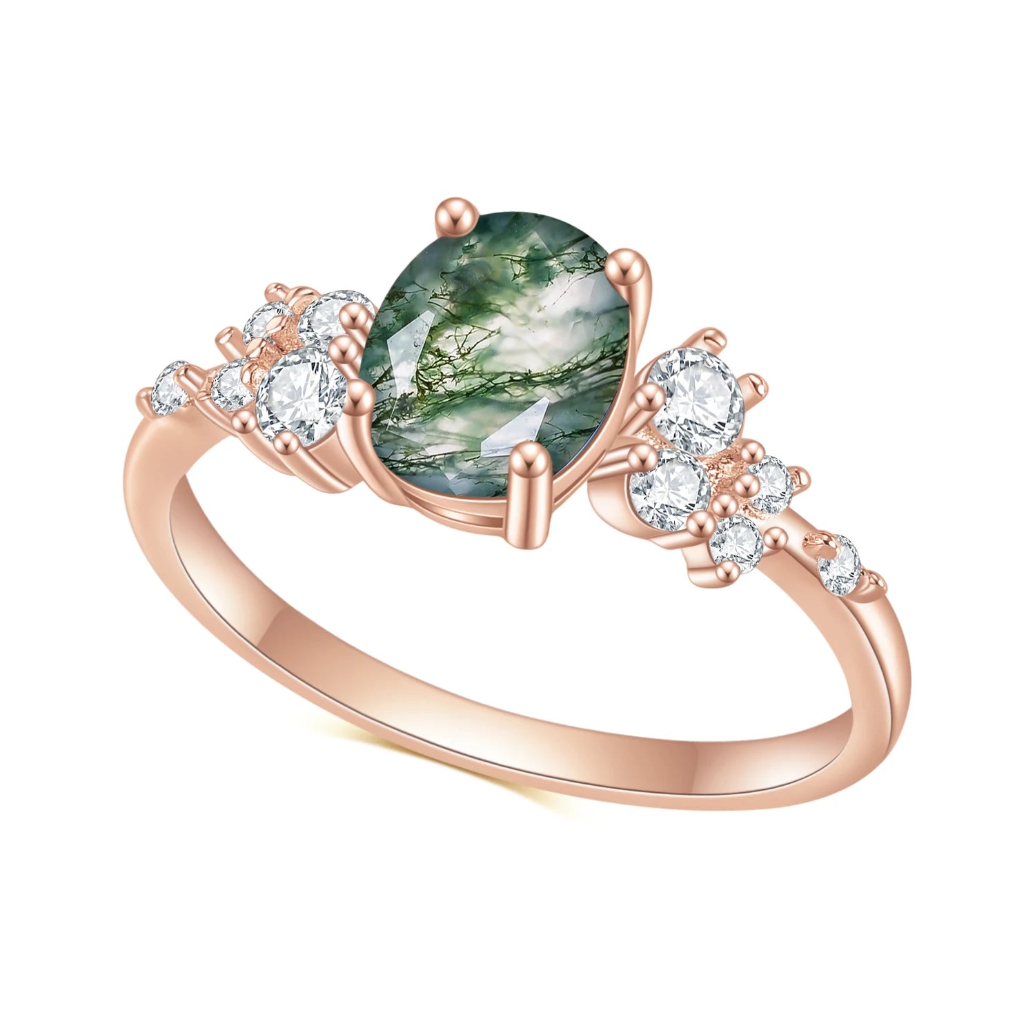 GEM'S BALLET 1.18CTW Oval Cut Moss Agate Antique Bridal Engagement Rings in 925 Sterling Silver Women's Gemstone Ring 925 Sterling Silver Moss Agate