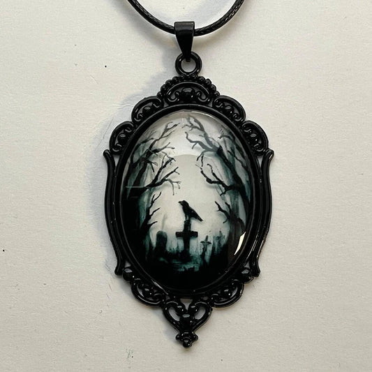 Gothic Crow Forest Charm Necklace Cross Crow Pendant Necklace Mystic Witch Jewelry Gift Accessories Rope Chain Goth Crow Choker