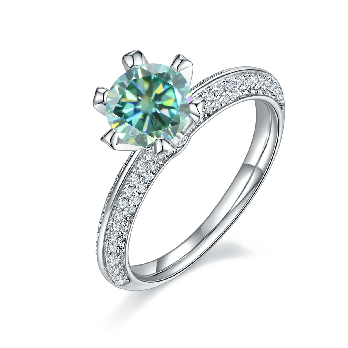 GEM'S BALLET 925 Sterling Silver Ring 1ct 2ct 3ct Blue Pink Moissanite Diamond Ring Wedding Engagement Rings For Women Jewelry 3.0Ct VVSI1 9.0mm Green Moissanite