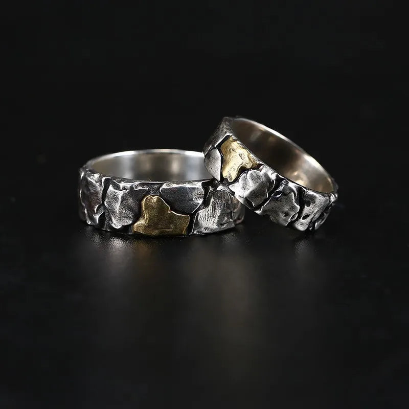 Vintage Silver Plated Irregular Rings for Men Fashion Domineering Cracked Hammered Opening Ring Adjustable Jewelry Male Gift