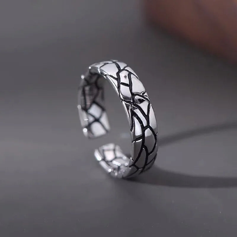 Vintage Silver Plated Irregular Rings for Men Fashion Domineering Cracked Hammered Opening Ring Adjustable Jewelry Male Gift