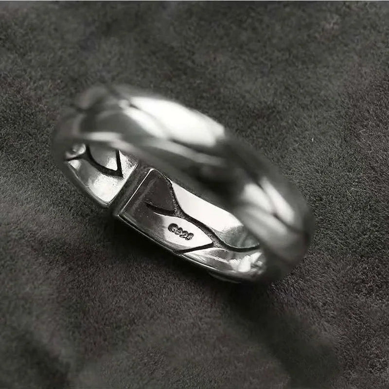 Vintage Silver Plated Irregular Rings for Men Fashion Domineering Cracked Hammered Opening Ring Adjustable Jewelry Male Gift