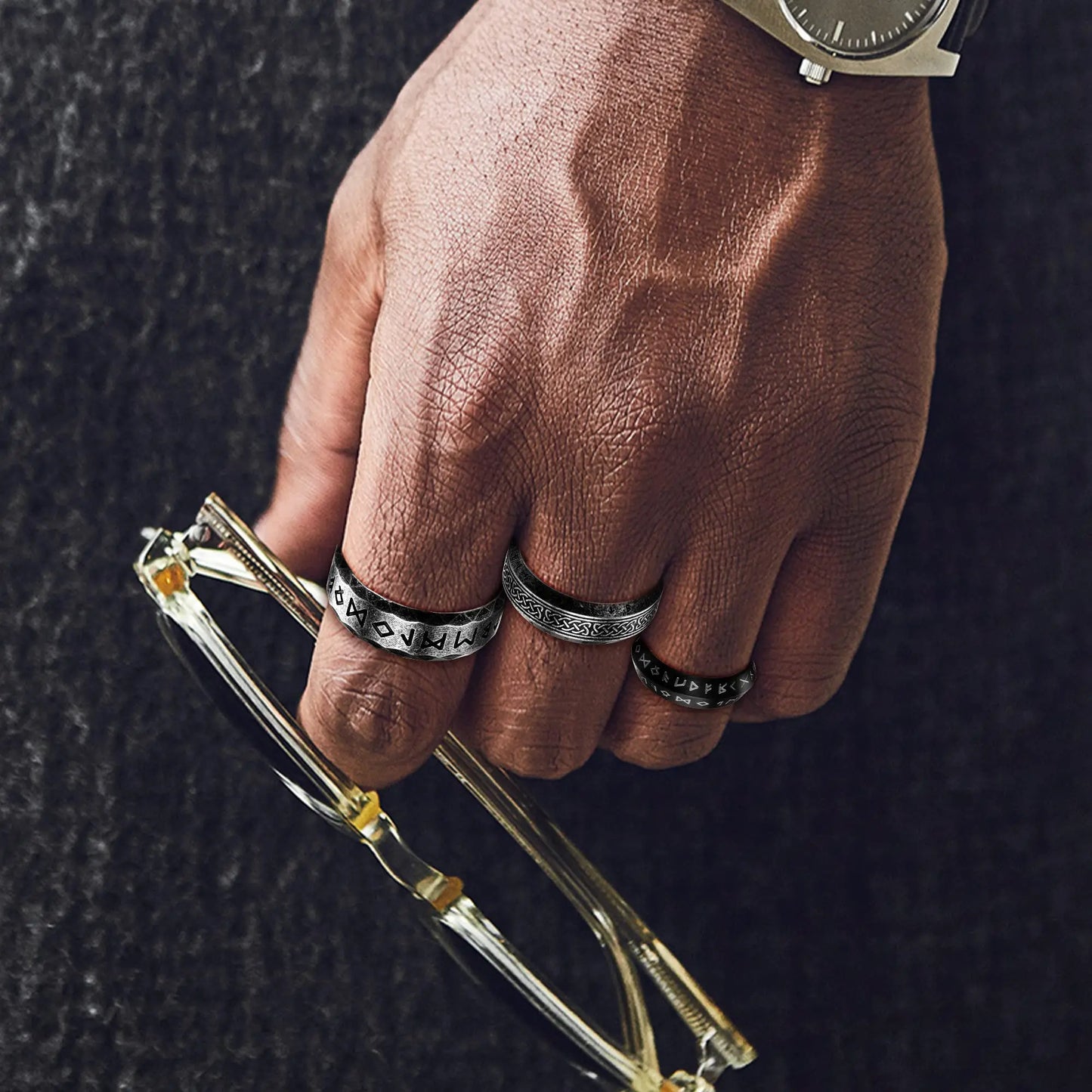 Vintage Odin Norse Viking Rune Rings For Men Fashion Stainless Steel Celtic Knot Rings Retro Couple Amulet Jewelry