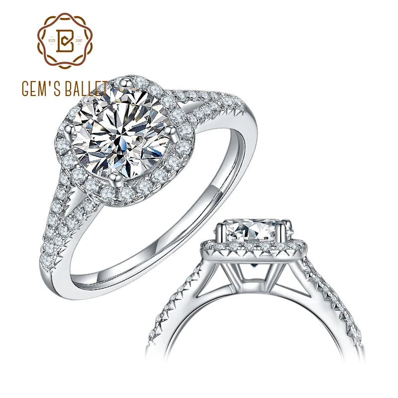 GEM'S BALLET 925 Sterling Silver Halo Engagement Ring 1.5ct 2 ct 3ct D Color Moissanite Diamond Ring For Women Fine Jewelry CHINA