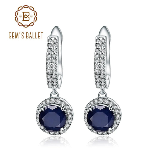 Gem's Ballet Natural Blue Sapphire Pure 925 sterling silver Charms Drop Earrings Fine Jewelry For Women  Vintage Fashion