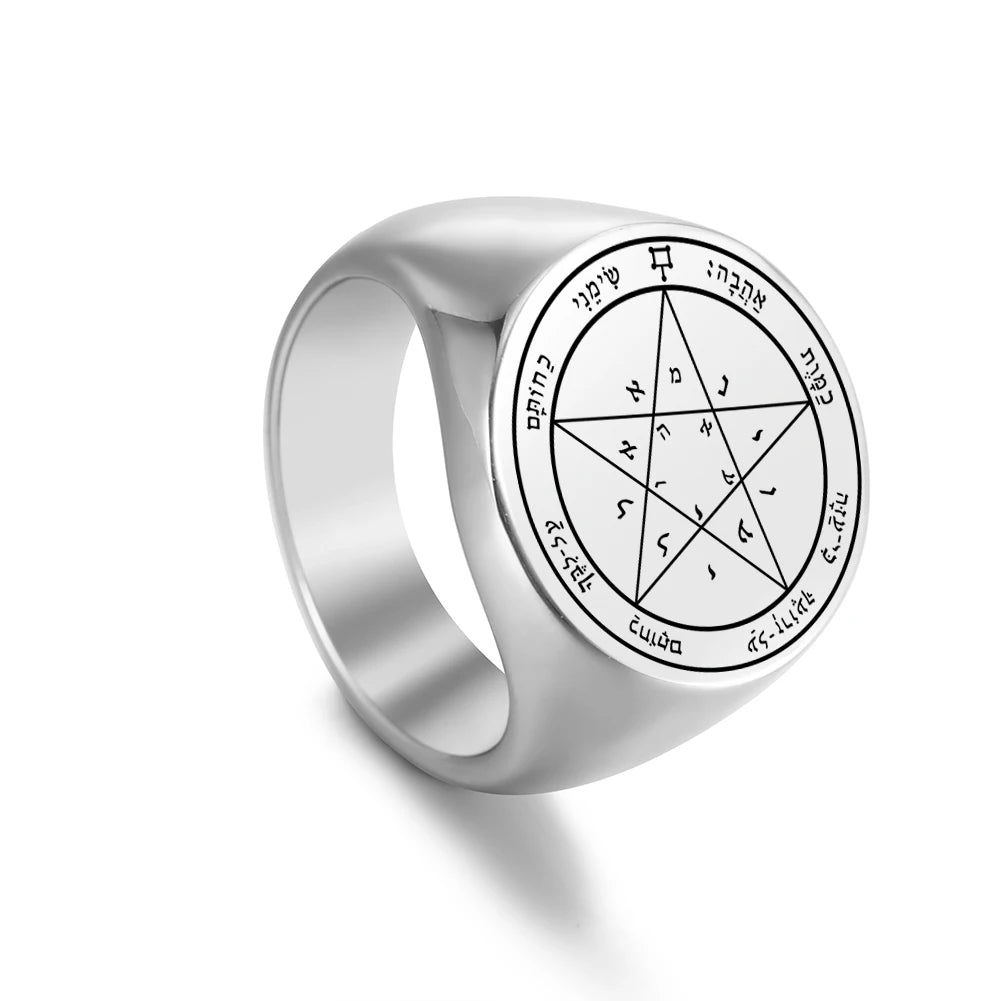 Dawapara Solomon Rings for Men Talisman Key of Solomon Amulet Punk Ring Stainless Steel Jewelry