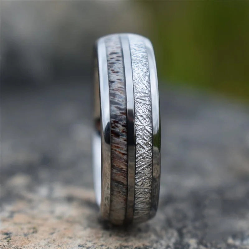 Fashion 8MM Rose Gold Color Stainless Steel Rings For Men Women Colorful Abalone Shell  Inlaid Men Rings Wedding Party Jewelry