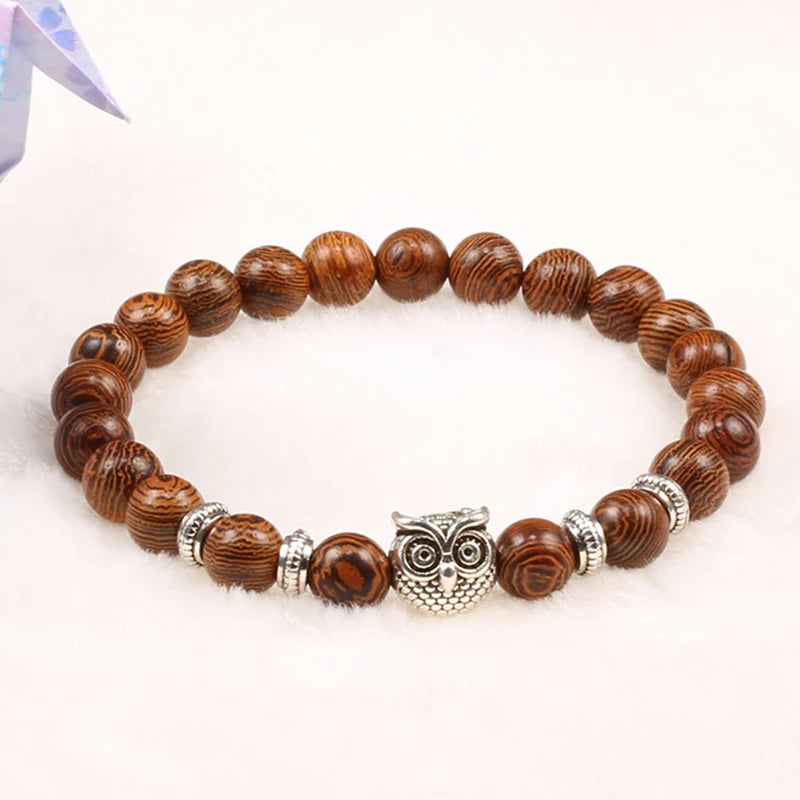 Handmade Yoga Owl Natural Stone Beaded Strand Charm Bracelets Men Women Jewelry Bracelet Bangles Buddha Best Gift Pulsera Hombre