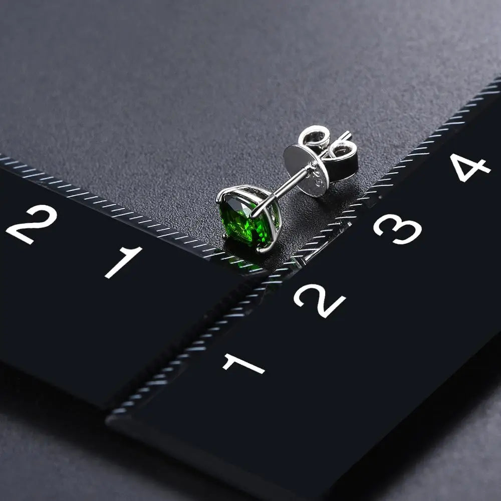 Hutang Cushion 5.0mm Genuine Diopside Stud Earrings 925 Sterling Silver Kid Earrings Korean Earings Gemstone Girls Jewelry 2020