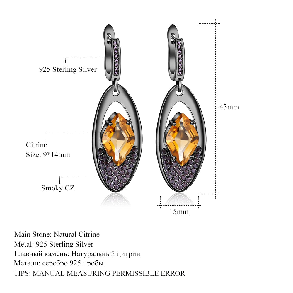 GEM'S BALLET New Natural Smoky Quartz Gemstone Earrings 925 Sterling Sliver Vintage Gothic Drop Earrings For Women Fine Jewelry Citrine