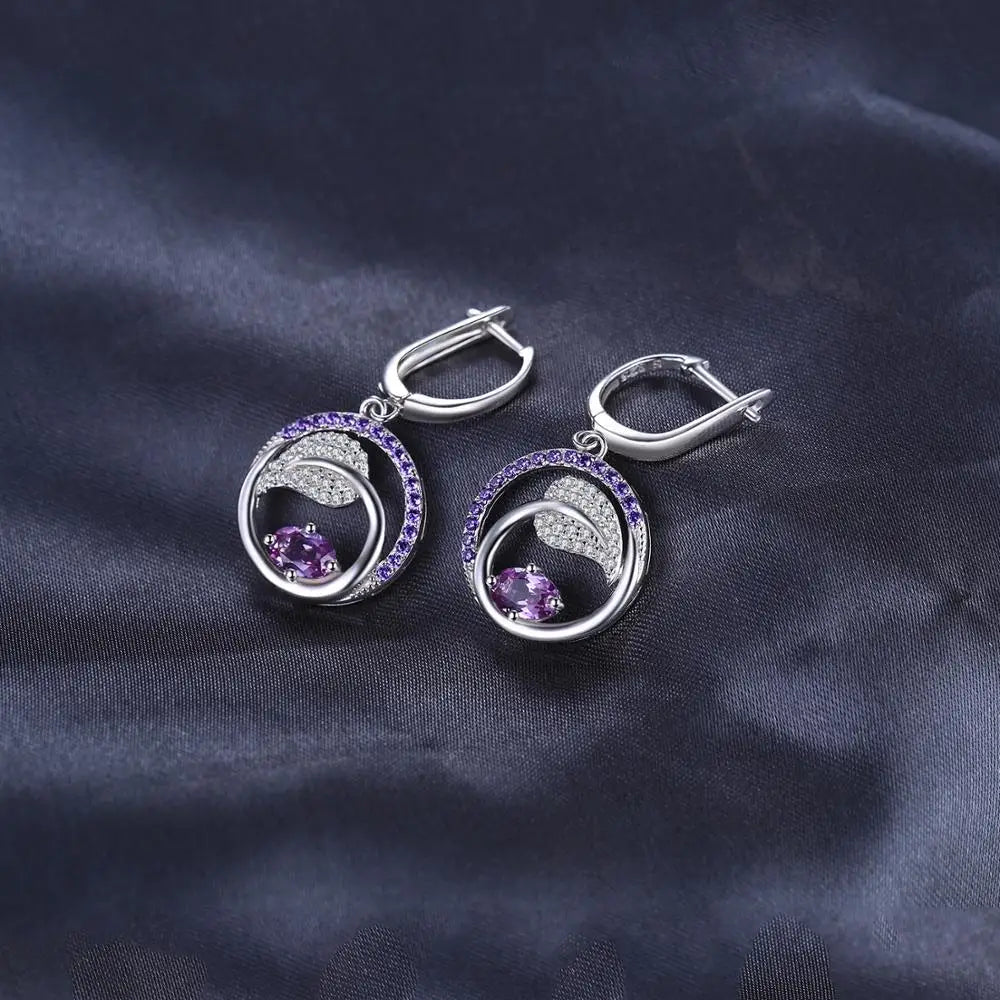 JewelryPalace Leaf 1.2ct Created Alexandrite Sapphire 925 Sterling Silver Drop Earrings for Women Purple Gemstone Jewelry Gift