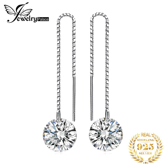 Jewelry Palace 925 Sterling Silver Earrings Cubic Zirconia Simulated Diamond Long Drop Dangle Thread Earings for Women Girl 2020