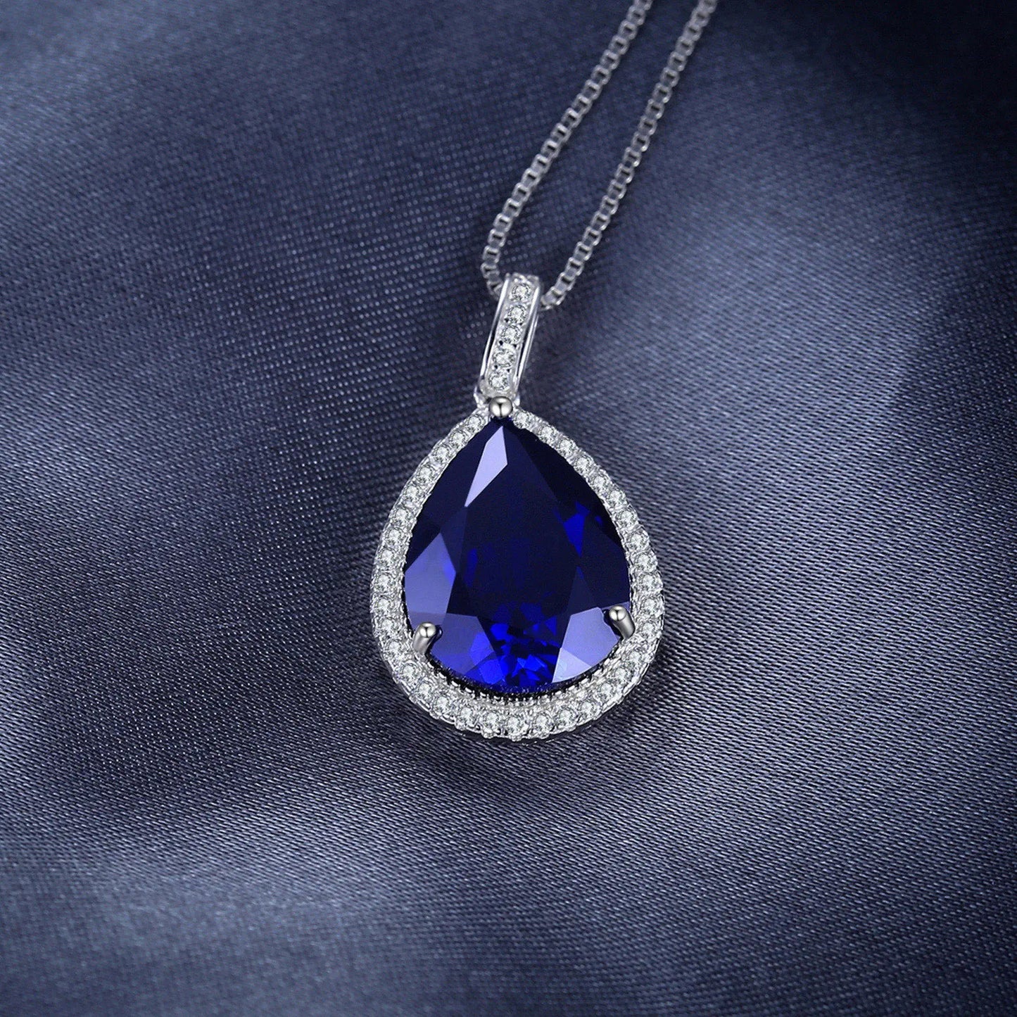 JewelryPalace 12ct Huge Created Blue Sapphire 925 Sterling Silver Pendant Necklace for Women Gemstone Choker Without Chain