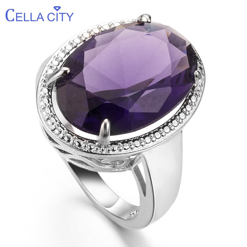 Cellacity Classic Silver 925 Jewelry Amethyst Silver Rings For Women With Oval Shaped Gemstones Engagement Female Gift