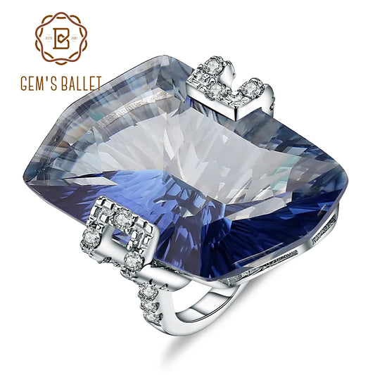 GEM'S BALLET 21.20Ct Natura Iolite Blue Mystic Quartz Gemstone Cocktail Rings 925 Sterling Silver Fine Jewelry for Women CHINA