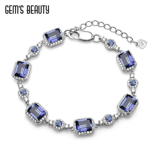 Gem's Beauty Natural Iolite Blue Mystic Quartz Vintage Chain Bracelets 925 Sterling Sliver Link Bracelets For Women Fine Jewelry 925 Sterling Sliver Blue Mystic Quartz 17.5-18cm