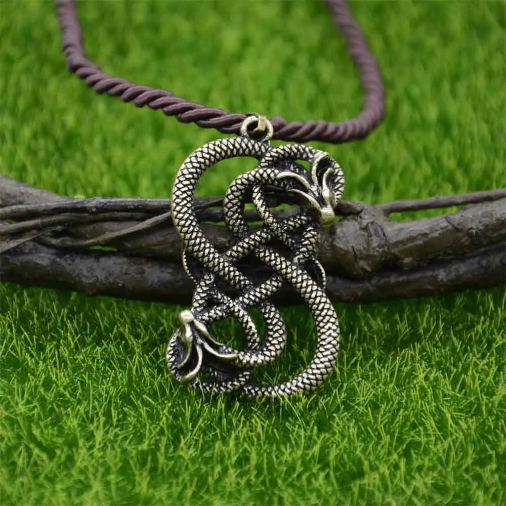 Norse Loki Double Dragon Goth Ouroboros Scandinavian Pendant Viking Mens Necklace Gothic Accessories Halloween Jewelery