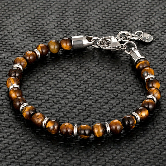 Pulseras de hilo de cuentas de ojo de tigre de 6 mm para hombres y mujeres, cadena de acero inoxidable con dijes, pulsera de piedra natural colorida, joyería masculina, regalo nuevo
