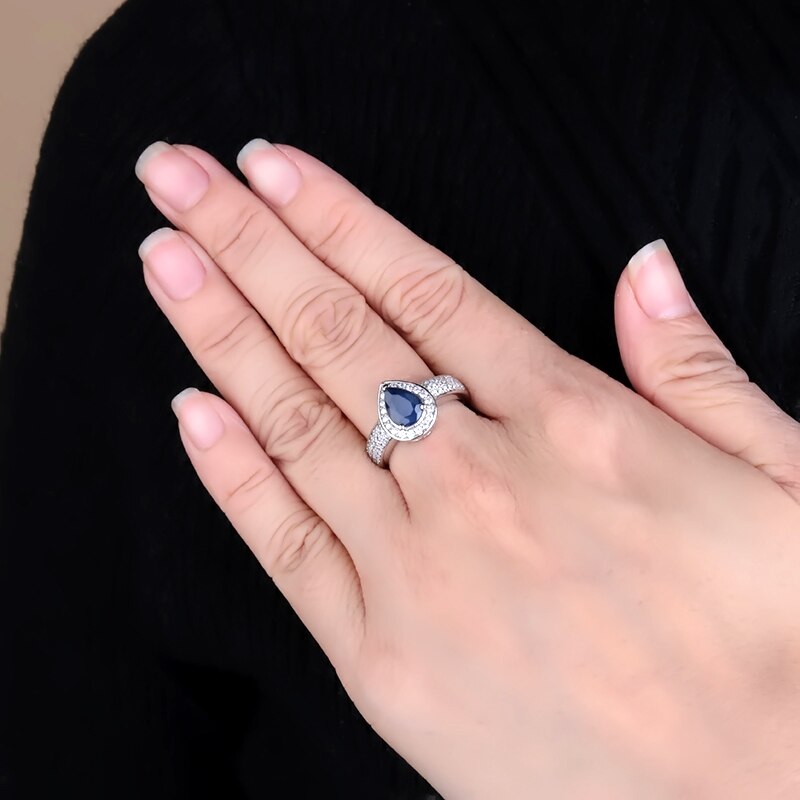 Gem&#39;s Ballet 1.29Ct Oval Natural Blue Sapphire Gemstone Wedding For Women 925 Sterling Silver 585 14K 10K 18K Gold Weddings Ring