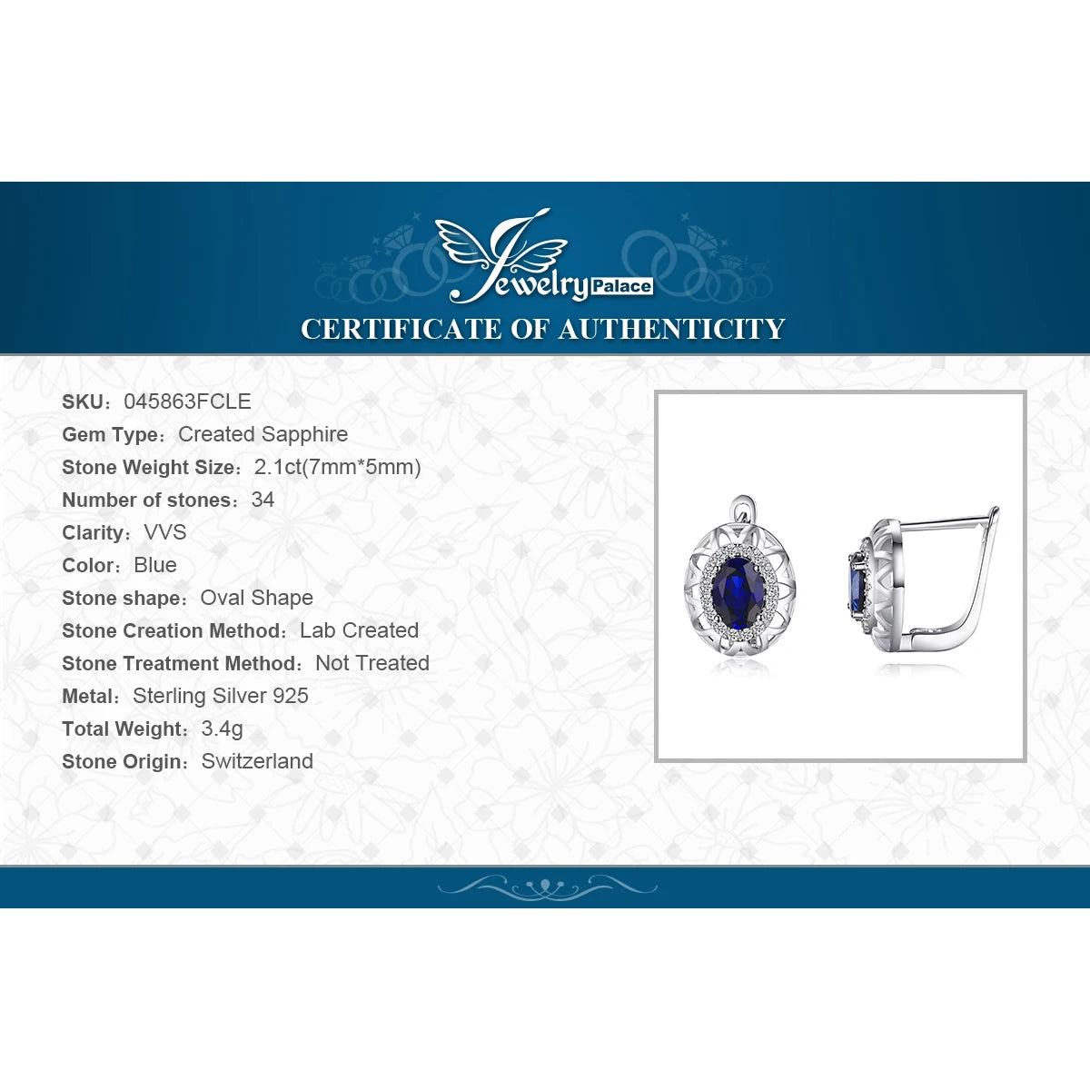 JewelryPalace Oval Cut Created Blue Sapphire 925 Sterling Silver Hoop Earrings for Women Fashion Statement Gemstone Jewelry