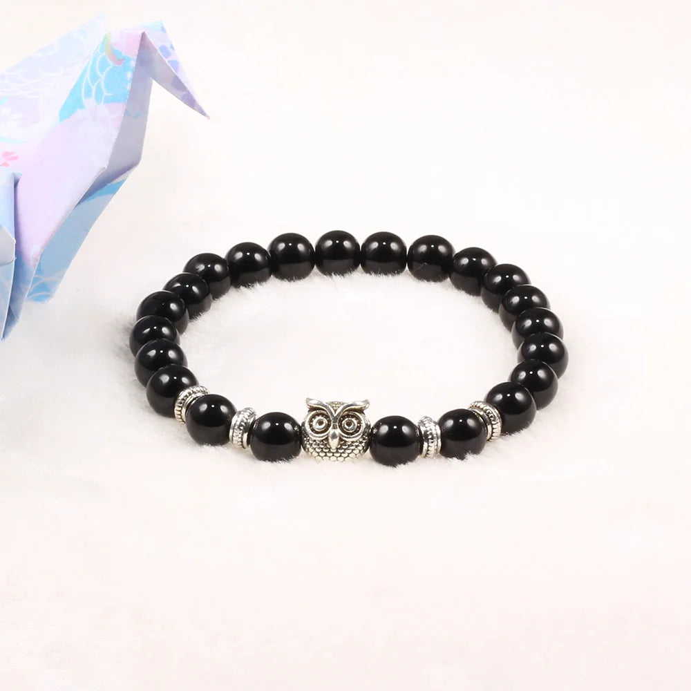 Handmade Yoga Owl Natural Stone Beaded Strand Charm Bracelets Men Women Jewelry Bracelet Bangles Buddha Best Gift Pulsera Hombre