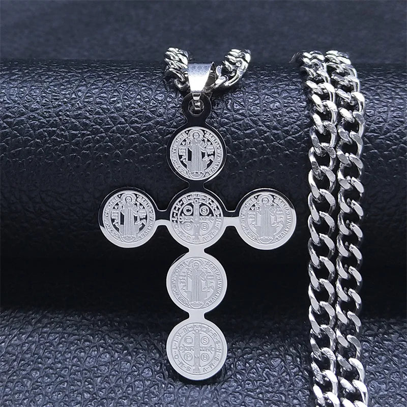 2026 Fashion Stainless Steel Cross Necklace for Women Men Saint Benedict Gold Color Necklaces Jewelry Gifts Collar Cruz N3450S05