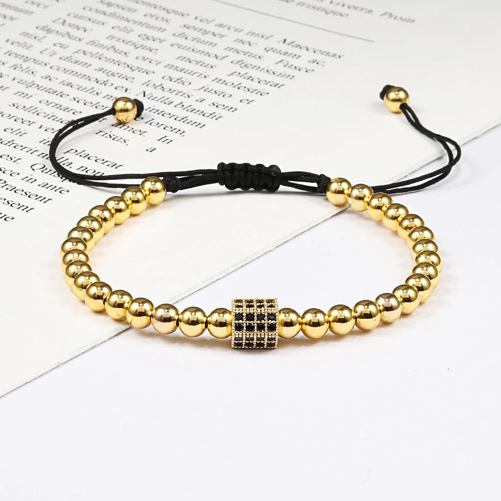 New Couple Bead Bracelet Micro CZ Crown Braided Bracelets For Men Women Adjustable Bangles His Hers Hand Jewelry Lover DIY Gifts