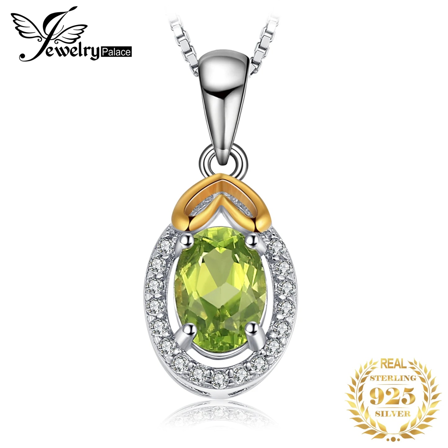JewelryPalace Oval Cut Genuine Natural Green Peridot 925 Sterling Silver Pendant Necklace Gemstone Necklace for Women No Chain CHINA