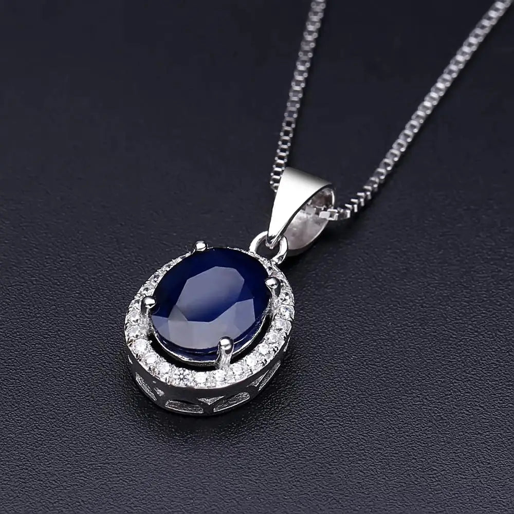 GEM'S BALLET 8.08Ct Oval Natural Blue Sapphire Gemstone Jewelry Set 925 Sterling Silver Pendant Earrings Ring Sets For Women