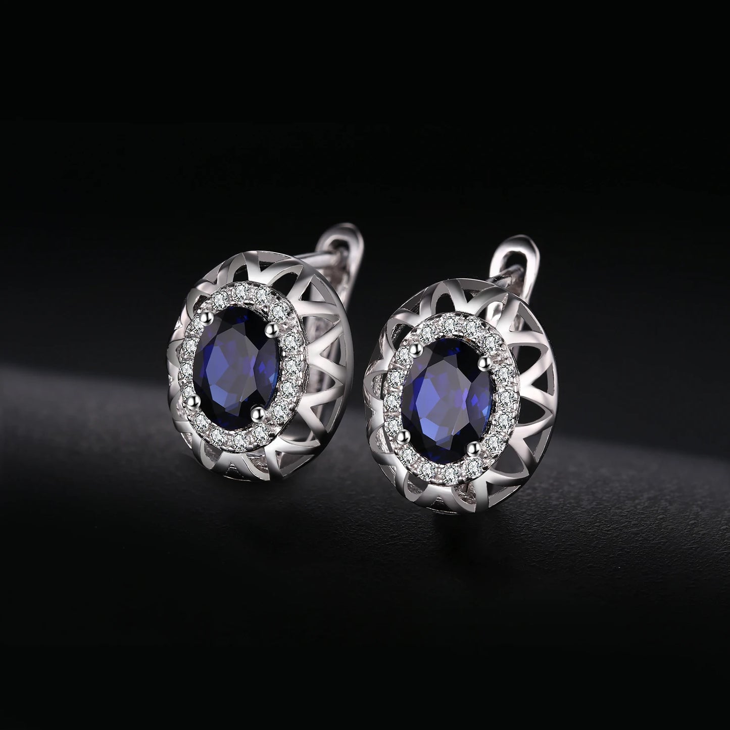 JewelryPalace Oval Cut Created Blue Sapphire 925 Sterling Silver Hoop Earrings for Women Fashion Statement Gemstone Jewelry