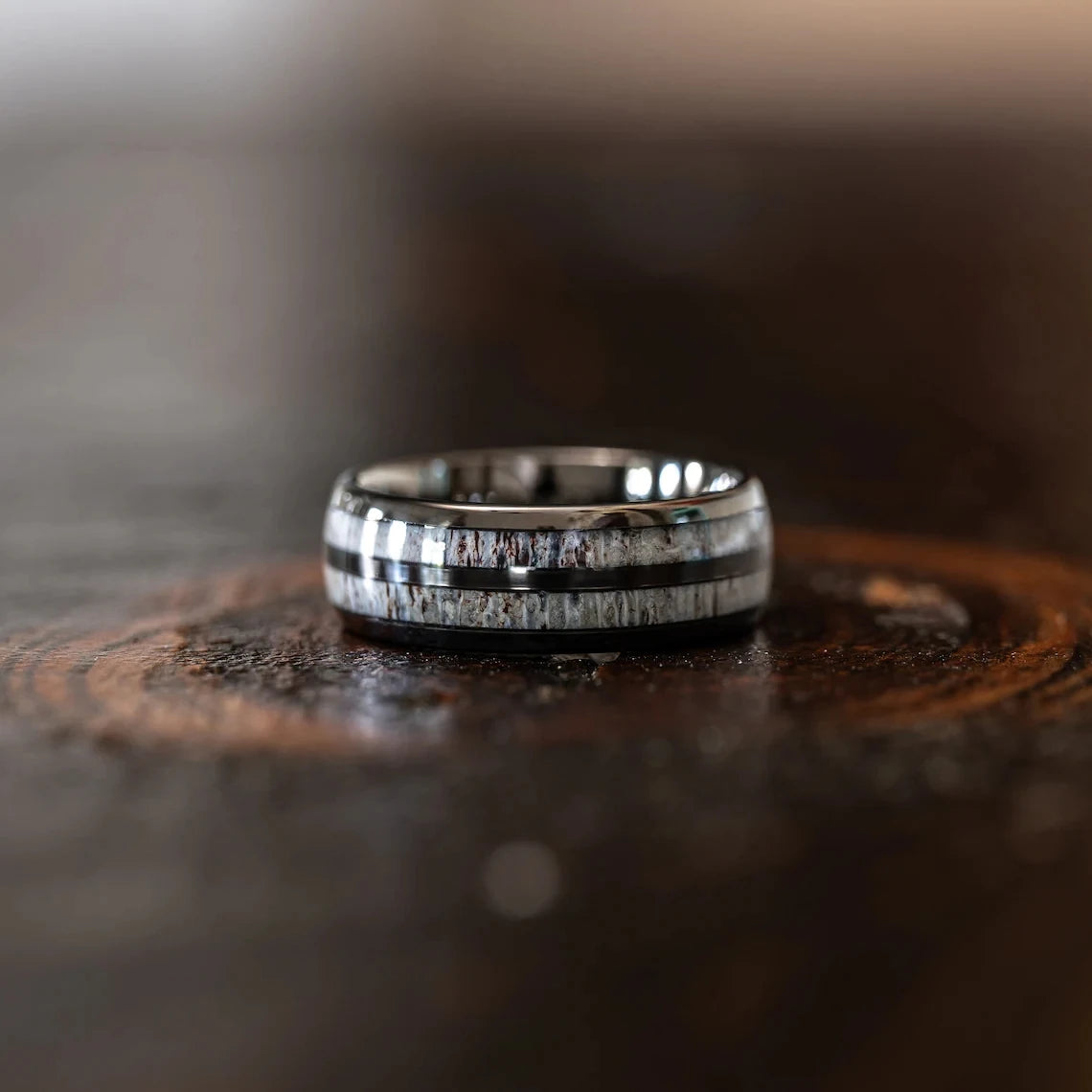 Fashion 8mm Deer Antler Black Titanium Stainles Steel Rings For Men Women Forest Elk Antler Ring Wedding Ring Men Wedding Band