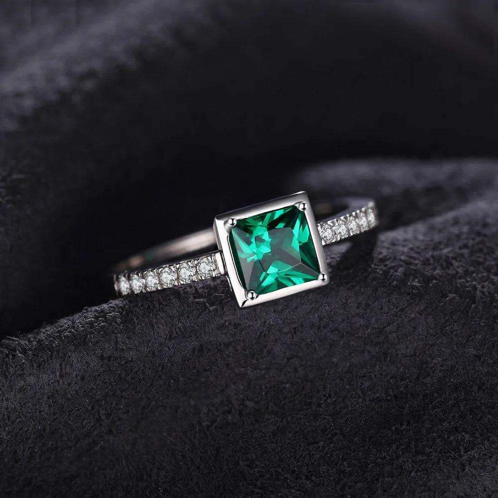 JewelryPalace Square Simulated Nano Emerald 925 Sterling Silver Ring for Women Trendy Gemstone Gift