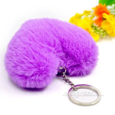Fluffy pompom Keychain Gifts for Women Soft Heart Shape Pompon Fake Rabbit Key Chain Ball Car Bag Accessories Key Ring HJ-1