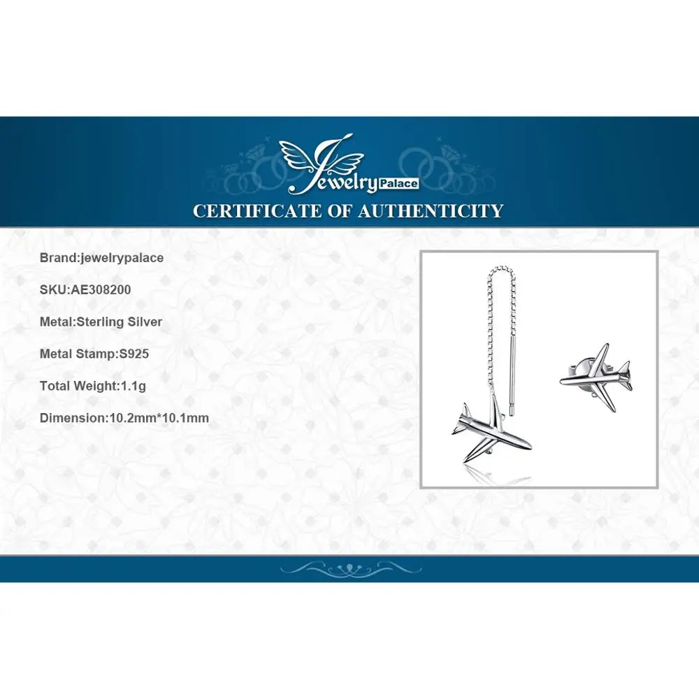 JewelryPalace Airplane 925 Sterling Silver Drop Dangle Earrings Cute Long Thread Earrings for Women Girl Fashion Jewelry