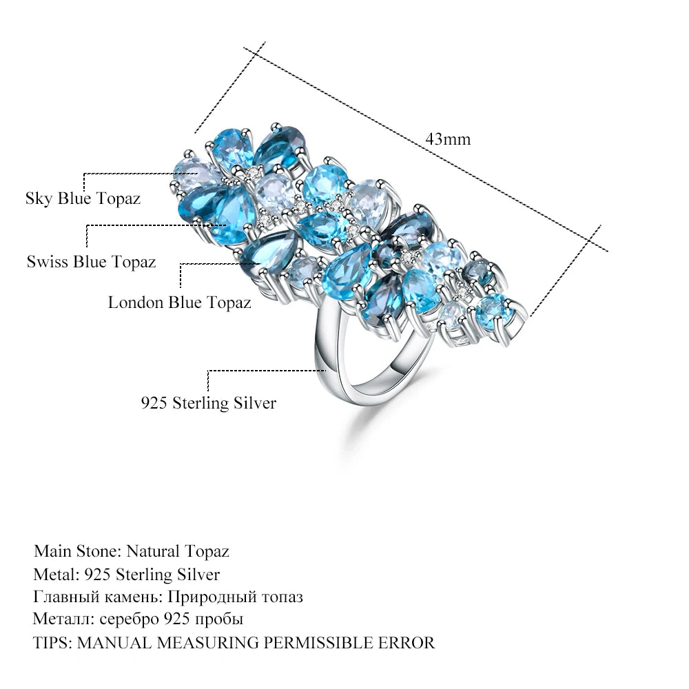 Gem's Beauty Natural London Blue Topaz Rings 925 Sterling Silver Modern Luxury Style Rings For Women Fine Jewelry