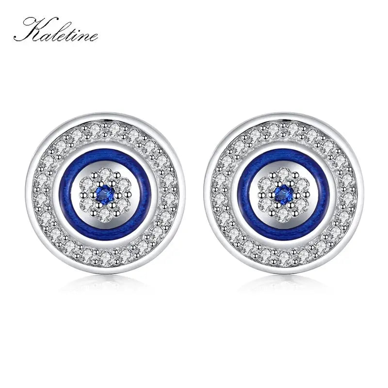 Kaletine Lucky Evil Eye Earring 925 Sterling Silver Stud Earrings For Women Blue Crystal Fatima Lucky Turkey Jewelry