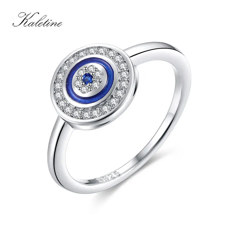 KALETINE Luxury 925 Sterling Silver Ring Lucky Blue Stone Evil Eye Rings For Women Blue Stone Wedding Turkish Mens Jewelry Clear and Blue CZ