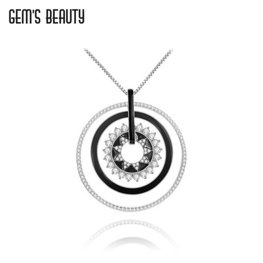 GEM'S BEAUTY 925 Sterling Silver Enamel Necklace For Women Round Halo White Simulant Diamond Handmade Fashion Jewelry Pendant Default Title