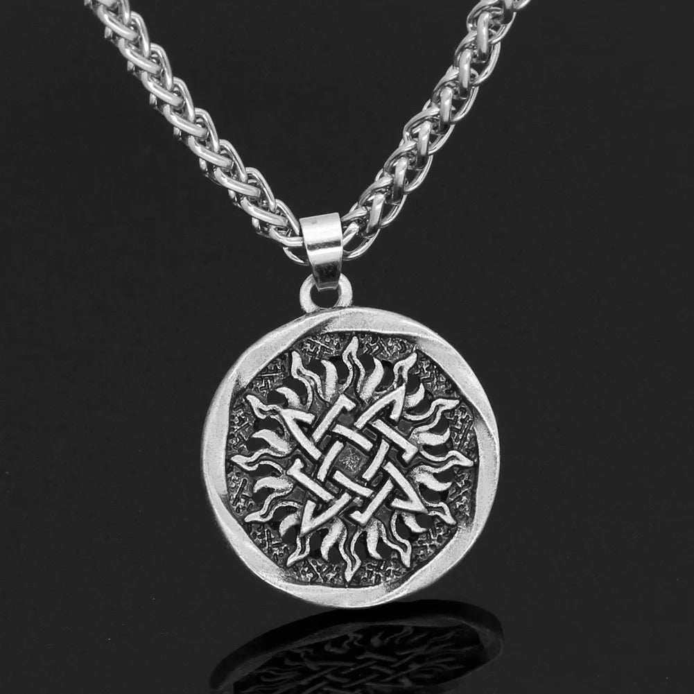 Slavic Kolovrat Wheel Amulet Pagan Pendant Necklace Viking Runes Star Of Russia Pentagram Talisman Vintage Jewelry Necklace